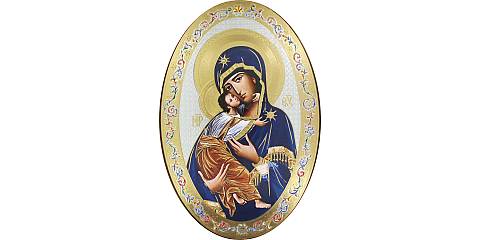 Icona Madonna della tenerezza stampa su legno ovale - 20 x 30 cm
