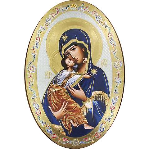 Icona Madonna della tenerezza stampa su legno ovale - 20 x 30 cm