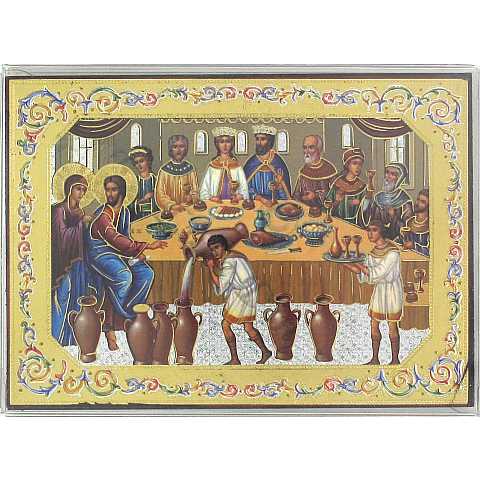 Croce icona Nozze di Cana stampa su legno - 15 x 15 cm