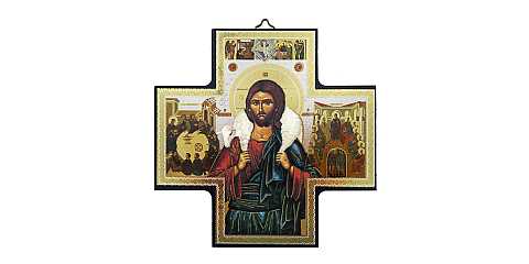 Croce icona Buon Pastore stampa su legno - 15 x 15 cm
