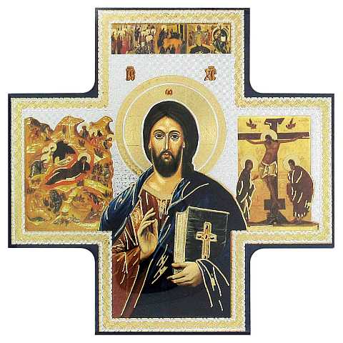 Croce icona Crocifissione stampa su legno - 15 x 15 cm