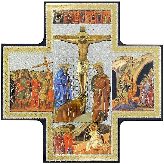 Croce icona Crocifissione stampa su legno - 15 x 15 cm