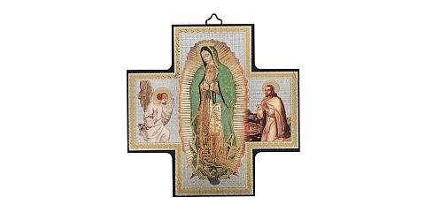 Croce icona Madonna di Guadalupe in legno - 15 x 15 cm