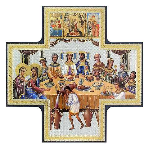 Croce icona Nozze di Cana stampa su legno - 15 x 15 cm