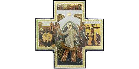Croce icona Resurrezione di Gesù stampa su legno - 15 x 15 cm