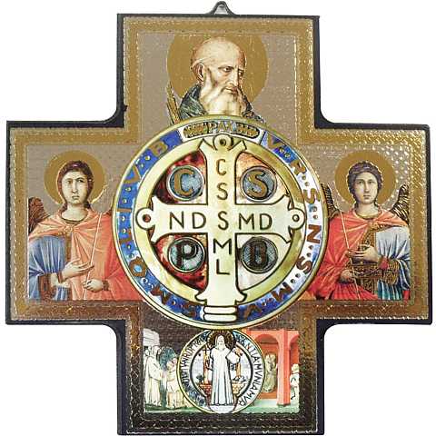 Croce San Benedetto in argento 925 con catena e preghiera in inglese