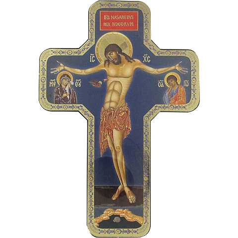 Croce Passione di Gesù stampa su legno di spessore alto - 14 x 9 cm