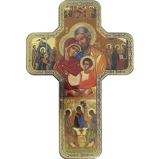 Croce icona Sacra Famiglia stampa su legno - 12 x 18 cm