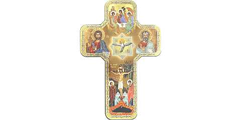 Croce icona Trinità stampa su legno - 12 x 18 cm