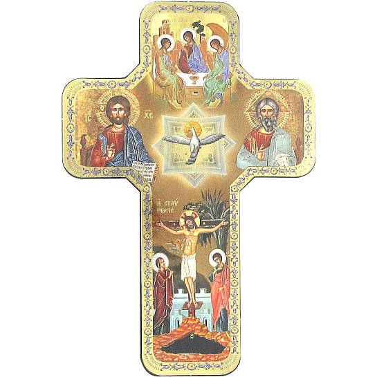 Croce icona Trinità stampa su legno - 12 x 18 cm