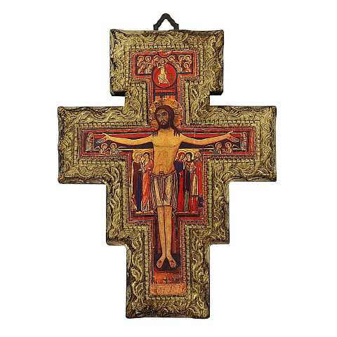 Croce San Damiano in metallo argentato - 2 cm 