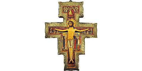 Crocifisso di San Damiano su legno da parete - 60 x 44 cm