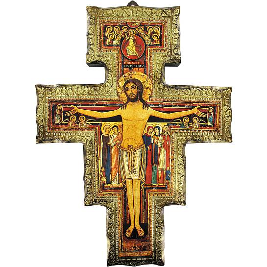 Crocifisso di San Damiano su legno da parete - 119 x 86 cm 