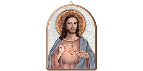 Tavola Sacro Cuore di Gesù stampa su legno ad arco - 15 x 20 cm