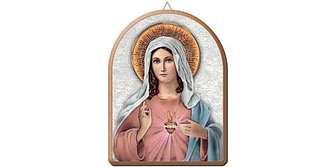 Tavola Sacro Cuore di Maria stampa su legno ad arco - 15 x 20 cm 