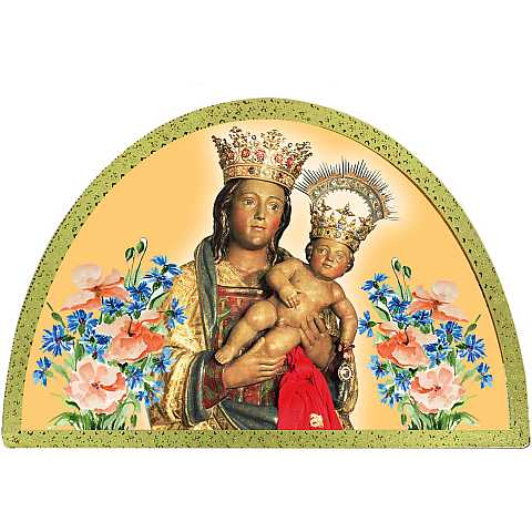 Tavola Madonna di Almudena stampa su legno ad arco - 18 x 12 cm