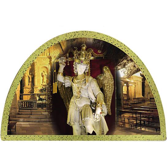 Tavola San Michele Arcangelo (a Monte Sant'Angelo) stampa su legno ad arco - 18 x 12 cm 