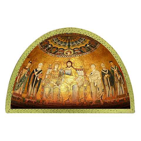 Tavola Basilica Santa Maria in Trastevere stampa su legno ad arco - 18 x 12 cm 