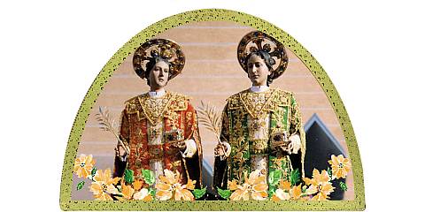 Tavola Santi Cosma e Damiano (a Bitonto) stampa su legno ad arco - 18 x 12 cm