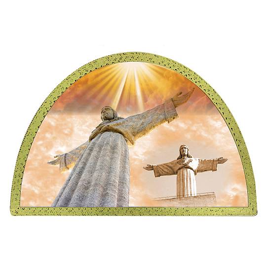 Tavola Cristo Rei stampa su legno ad arco - 18 x 12 cm