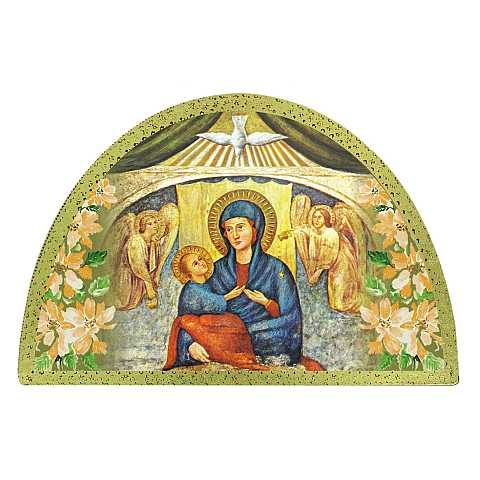 Tavola Madonna del Divino Amore stampa su legno ad arco - 18 x 12 cm