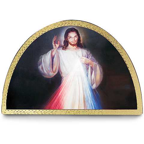 Tavola Gesù Misericordioso stampa su legno ad arco - 18 x 12 cm