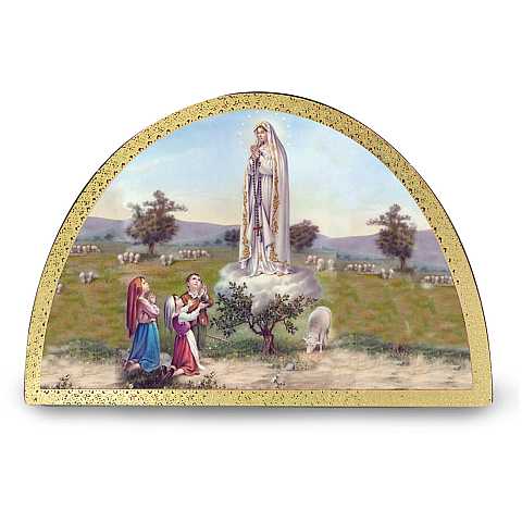 Tavola Apparizione di Fatima stampa su legno ad arco - 18 x 12 cm
