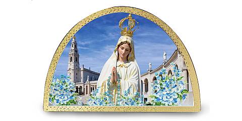 Tavola Madonna di Fatima stampa su legno ad arco - 18 x 12 cm