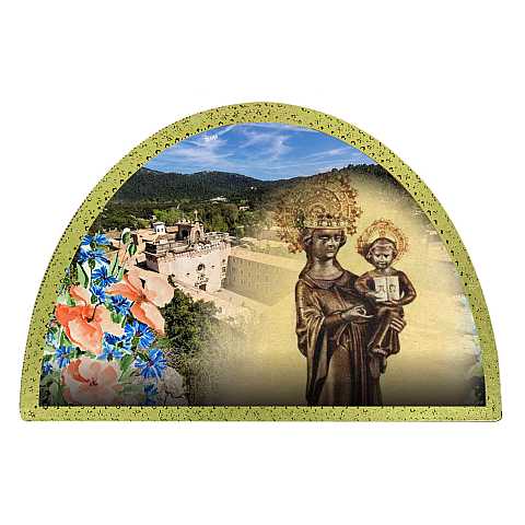 Tavola Madonna di Lluc stampa su legno ad arco - 18 x 12 cm