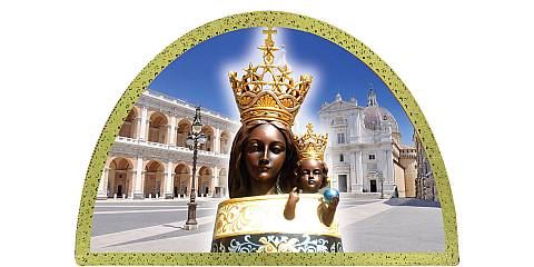 Tavola Madonna di Loreto stampa su legno ad arco - 18 x 12 cm