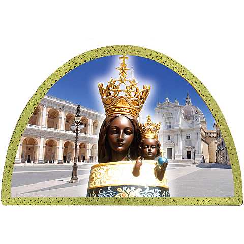 Tavola Madonna di Loreto stampa su legno ad arco - 18 x 12 cm