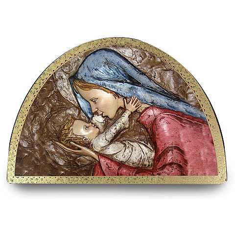 Tavola Madonna col bambino stampa su legno ad arco - 18 x 12 cm