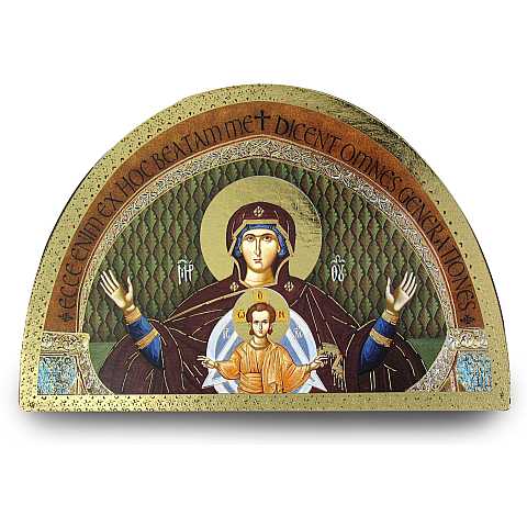Tavola Madonna col Bambino stampa su legno ad arco - 18 x 12 cm