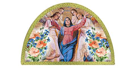 Tavola Madonna del Sacro Monte di Crea stampa su legno ad arco - 18 x 12 cm