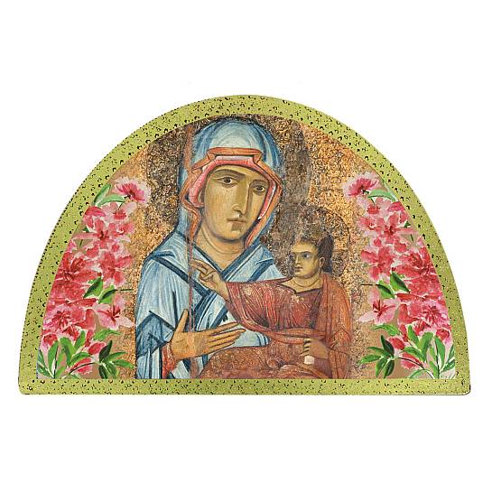 Tavola Madonna di San Luca stampa su legno ad arco - 18 x 12 cm