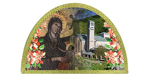 Tavola Madonna di Monte vergine stampa su legno ad arco - 18 x 12 cm