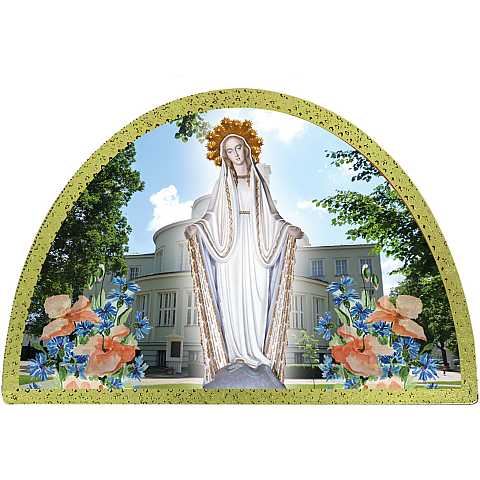Tavola Madonna di Niepokalanow stampa su legno ad arco - 18 x 12 cm