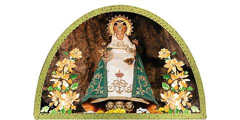 Tavola Madonna di Covadonga stampa su legno ad arco - 18 x 12 cm