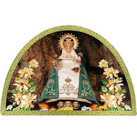 Tavola Madonna di Covadonga stampa su legno ad arco - 18 x 12 cm