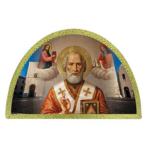 Tavola San Nicola di Bari stampa su legno ad arco - 18 x 12 cm