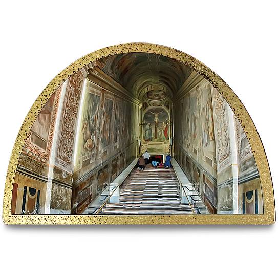 Tavola Scala Santa stampa su legno ad arco - 18 x 12 cm