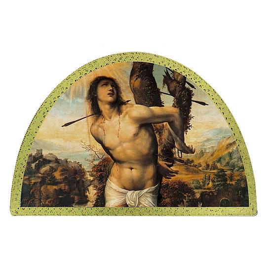 Tavola San Sebastiano stampa su legno ad arco - 18 x 12 cm