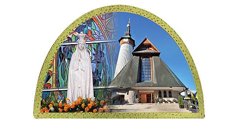 Tavola Santuario di Fatima di Zakopane stampa su legno ad arco - 18 x 12 cm