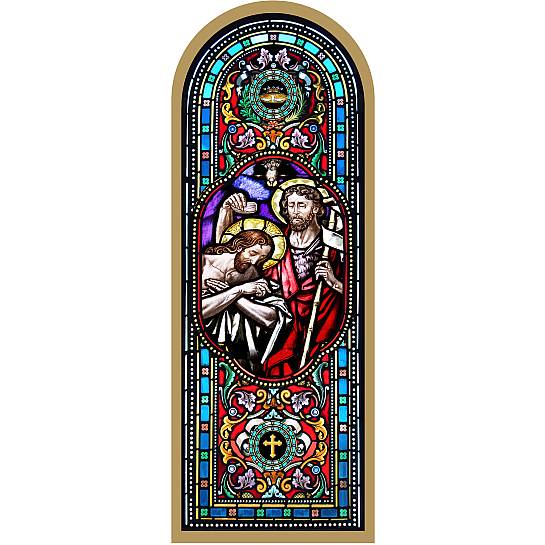 Quadro Battesimo di Gesù in legno ad arco - 10 x 27 cm