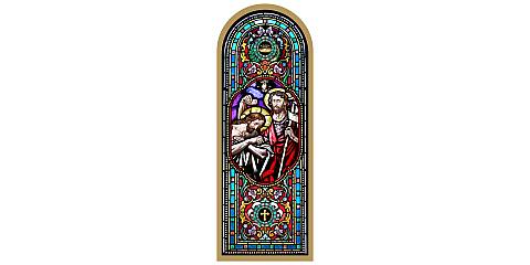 Tavola Battesimo di Gesu stampa tipo vetrata su legno - 10 x 27 cm