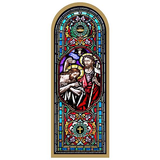 Tavola Battesimo di Gesu stampa tipo vetrata su legno - 10 x 27 cm