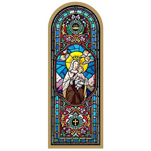 Tavola Madonna del Carmine stampa tipo vetrata su legno - 10 x 27 cm