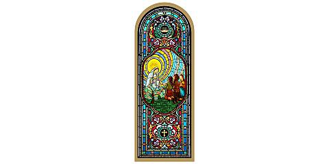 Tavola Madonna di Fatima stampa tipo vetrata su legno - 10 x 27 cm