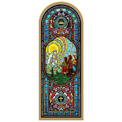 Tavola Madonna di Fatima stampa tipo vetrata su legno - 10 x 27 cm