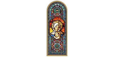 Tavola Madonna con Bambino stampa tipo vetrata su legno - 10 x 27 cm
